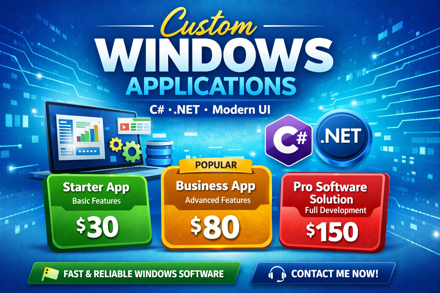 I will develop custom Windows desktop applications using C#, .NET, and ...