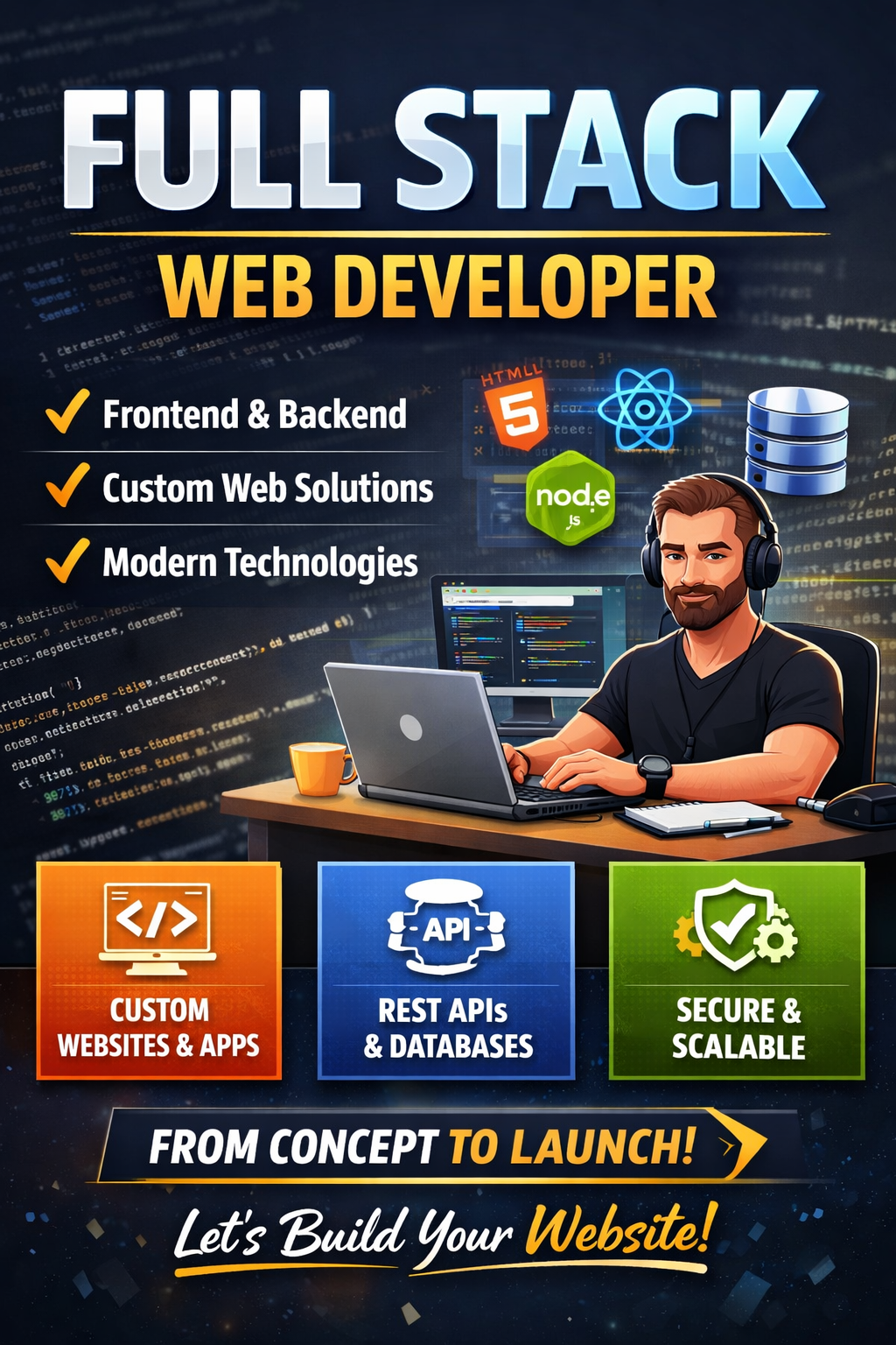 I will build responsive full stack website with frontend and backend ...